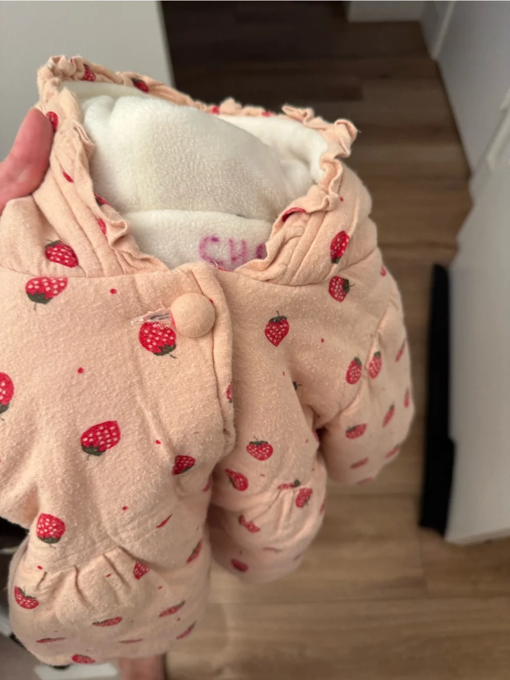 Pink Baby Hooded Jacket with Strawberry Print